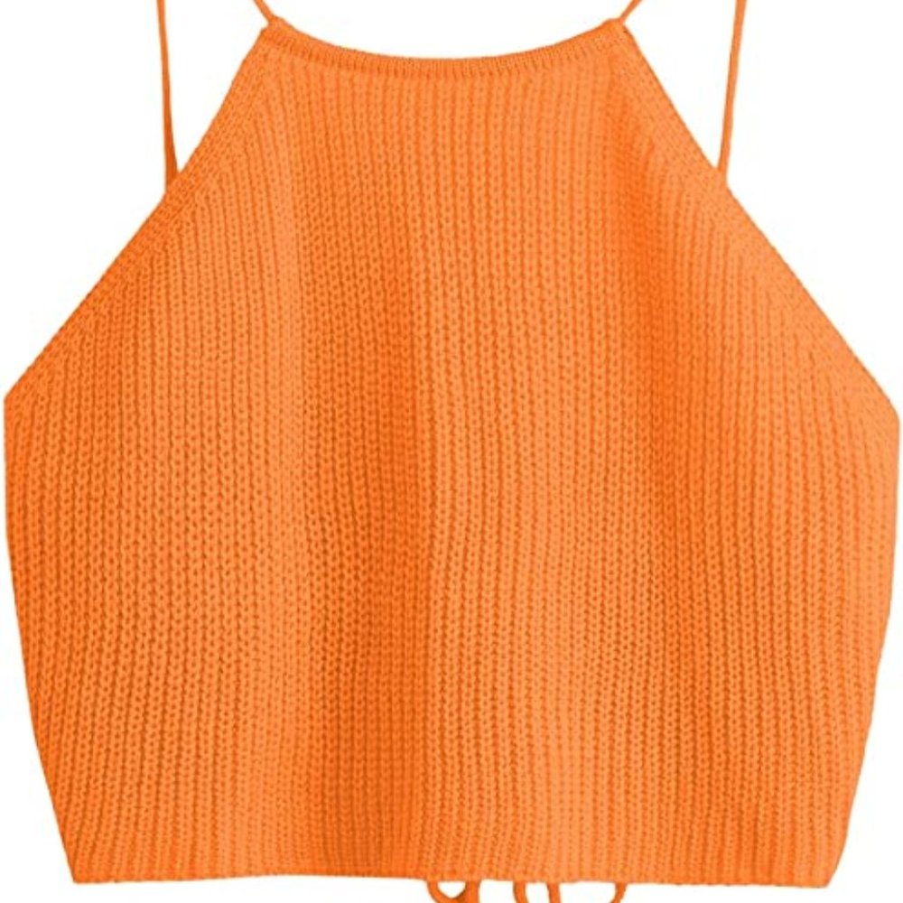 Orange Knit Camisole Crop Top